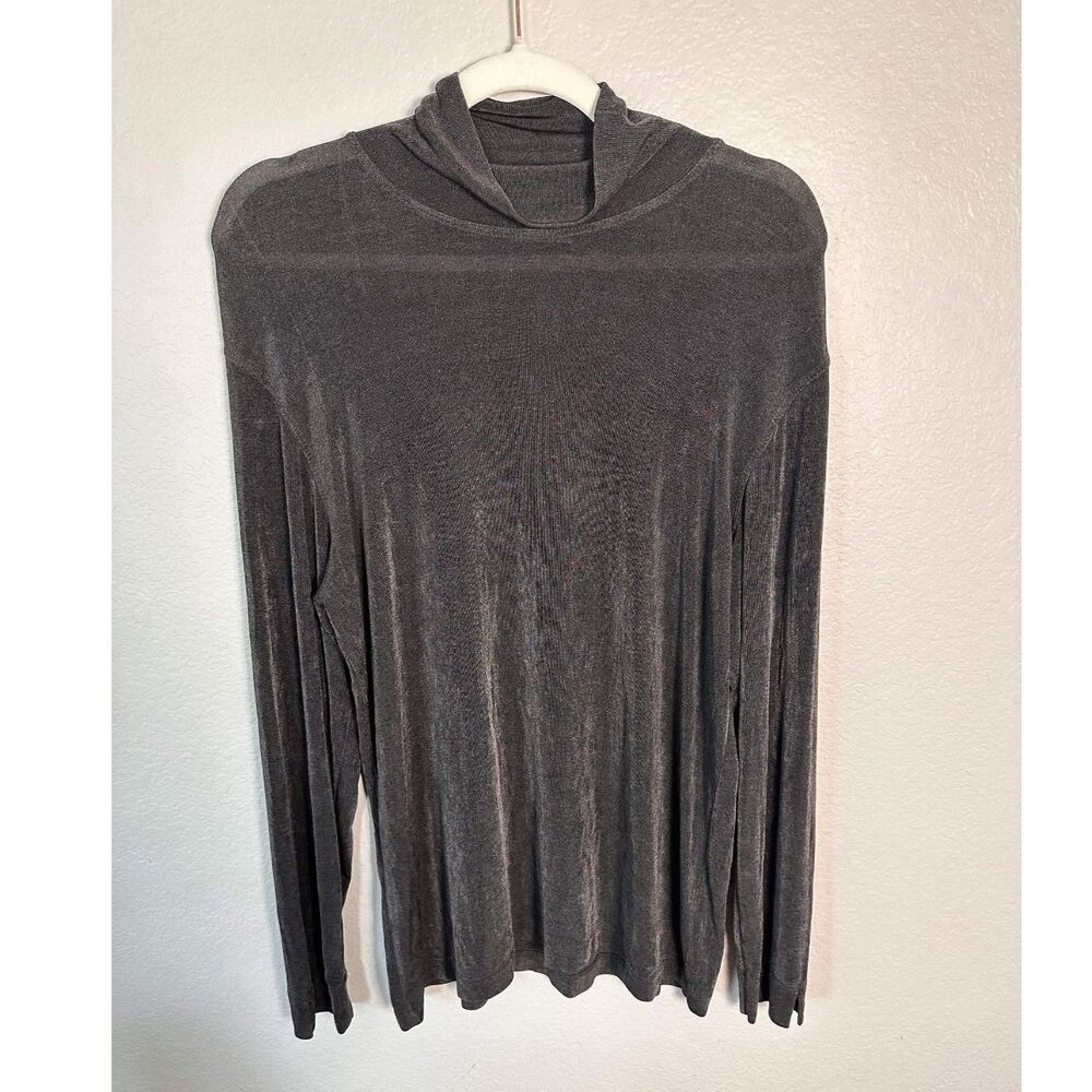 VTG Chico's Design Slinky Mock Neck Top Size 1 Medium Charcoal Gray Made in USA